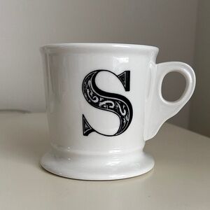 Anthropologie Name Initial S Monogram Coffee Mug Ceramic black white boho